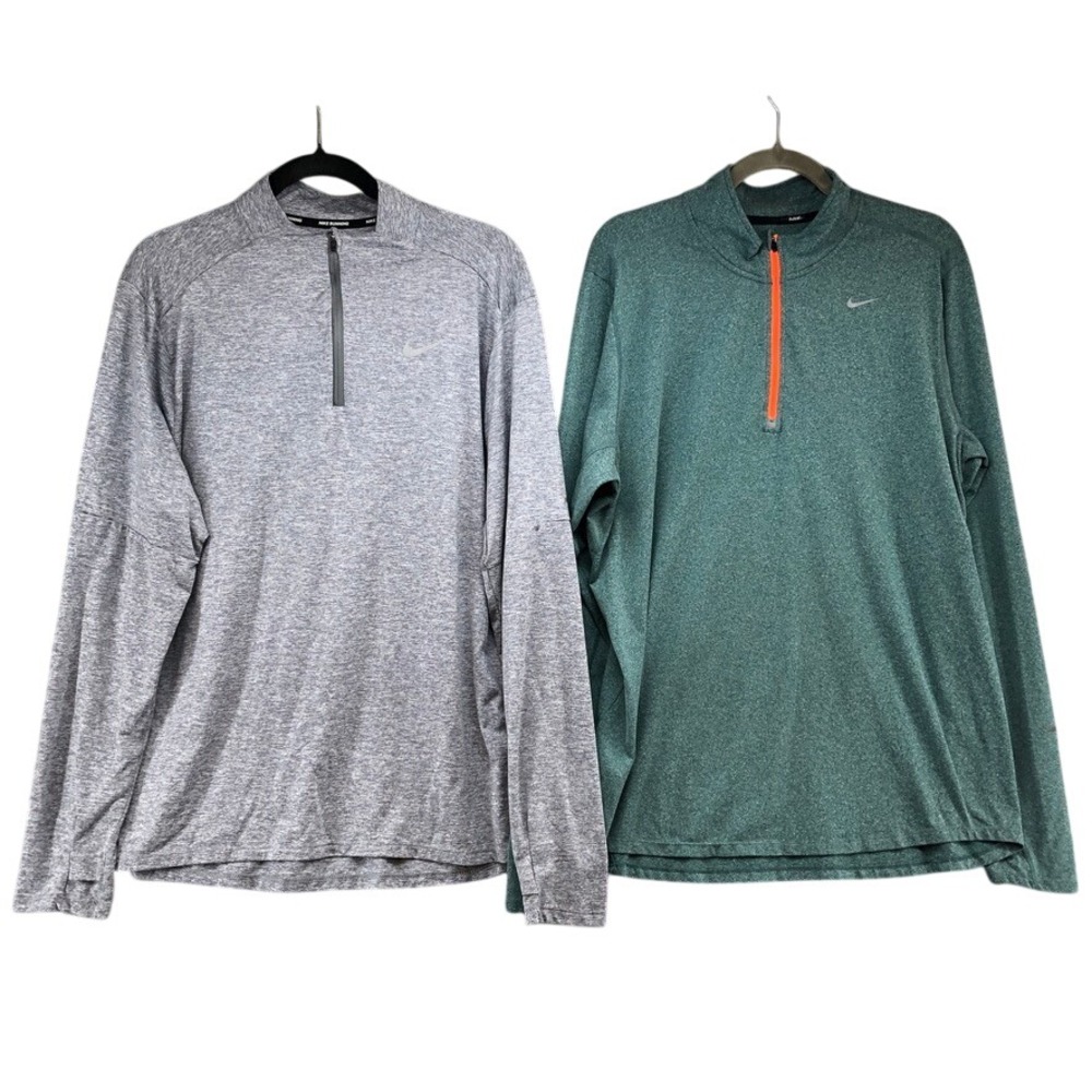 Nike Dri-FIT 1/4 Zip Pullover Mens Large Gray Green Lot of 2 Running Top